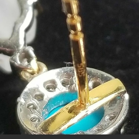 Earrings 14k Gold Diamond Turquoise Rock Crystal Quartz Drop- Estate Jewelry 7g - Picture 10 of 12